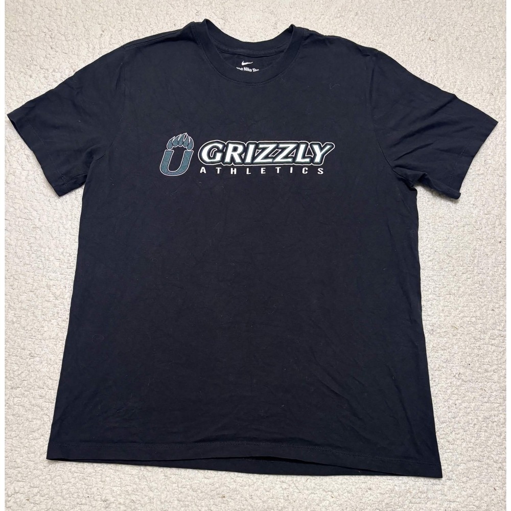 Nike Mens Grizzly Athletics T-shirt Graphic Tee Size L Black Crewneck Solid